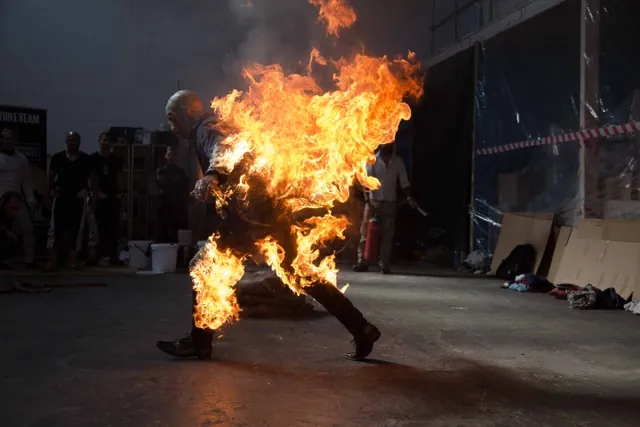 Full body burn on set