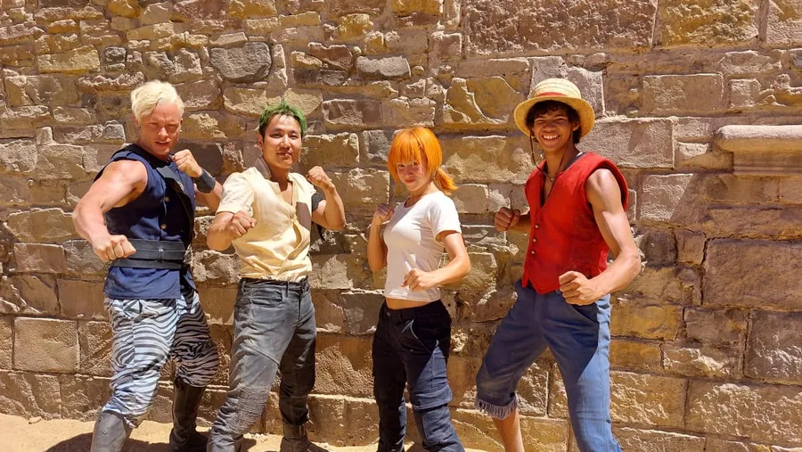 In costume on set